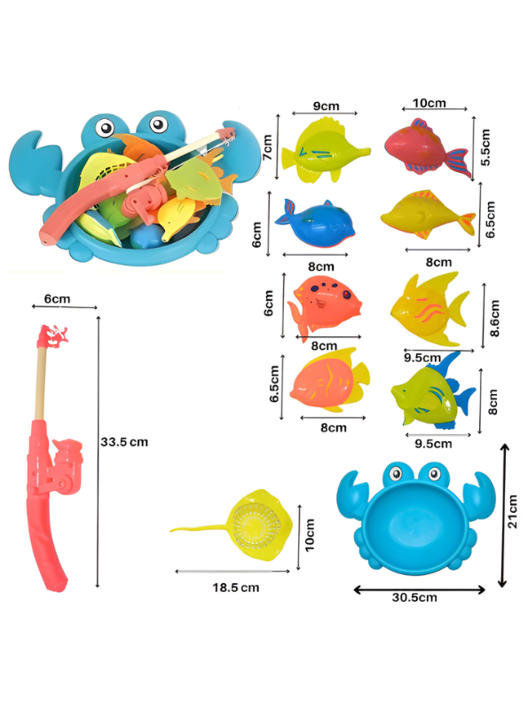 Magnetic Fishing Toy Game Set for Kids – 11-Piece Toddler Bath & Pool Play Set with 8 Large Floating Fish, Crab Pond, Extendable Fishing Pole & Net – Educational Water Sensory Learning Toy for Boys and Girls MD2819