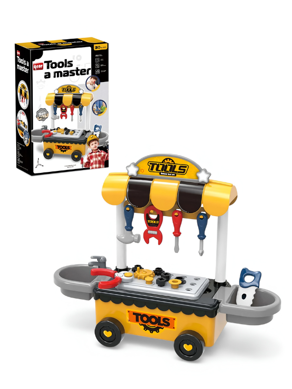 Qear Tools a Master 3-in-1 Kids Workbench Toy Set – Mobile STEM Construction Workshop with Tools, Gears & Accessories for Toddlers and Kids MD2002