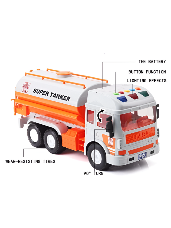 Friction Powered Oil Tanker Toy Truck with Realistic Lights and Sounds – Large 31CM Interactive Fuel Transporter for Kids Ages 3+ TV4928