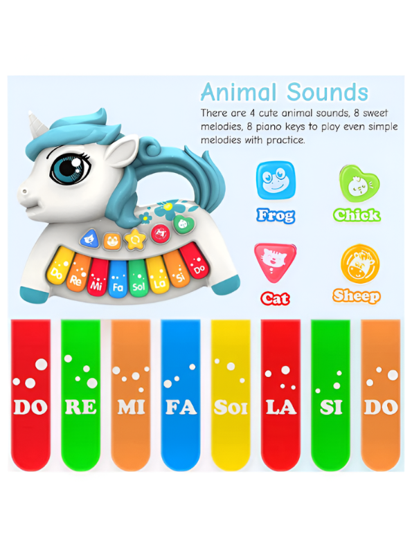 Unicorn Baby Piano Toy - Early Educational Musical Keyboard with 8 Piano Keys, 4 Animal Sounds, and 4 Play Modes - Sensory Learning Gift for Infants and Toddlers TV6981