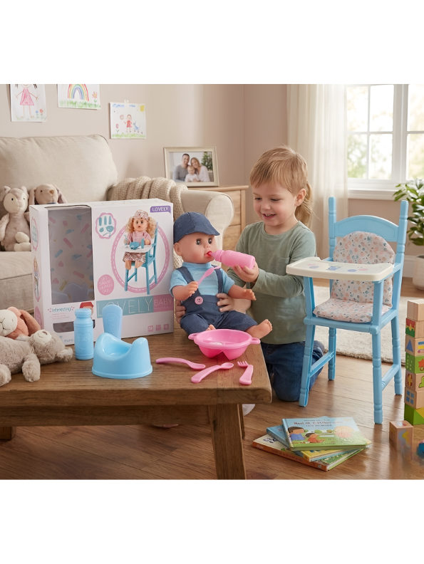 Doll x Lovely Baby Interactive Play Set with Feeding Accessories – Realistic Pretend Play Toy Set for Kids TV3643