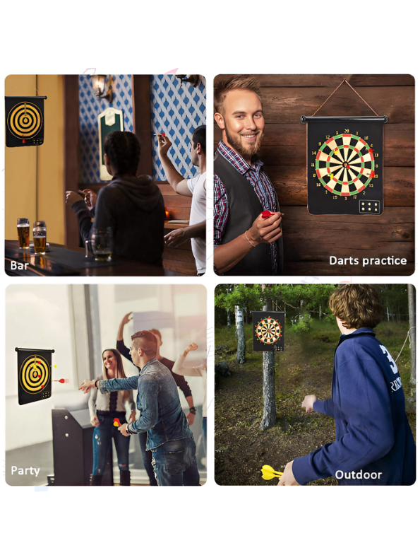 Magnetic Dart Board Set with 4 Neodymium Darts – Safe Roll-Up Portable Dartboard for Kids & Adults, Indoor & Outdoor Wall Hanging Game TV1215