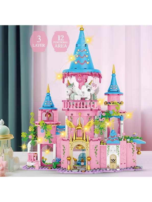 Dream House Fairy Tale Castle Building Set for Kids – 3-Level Princess Play Set with Lights TV6706