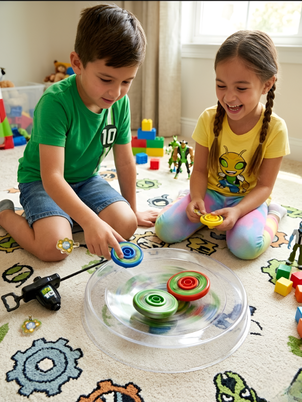 Ben 10 Omnitrix Alien Viewer Spinning Top Battle Set with 3 Alien Tops & Black Power Launcher – Interactive Beyblade-Style Battle Toy for Kids TV1010