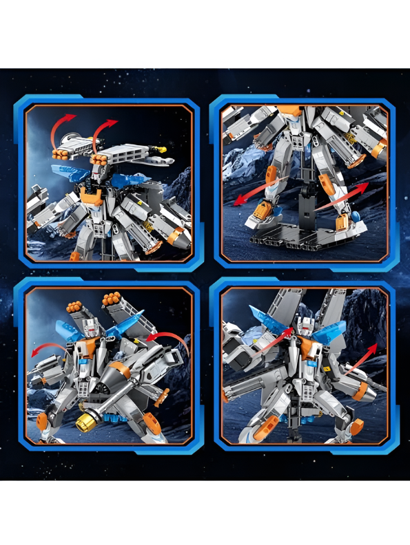 2-in-1 Transformable Building Block Robot Set - Space Fighter & Warrior Mech Action Figure TV6703