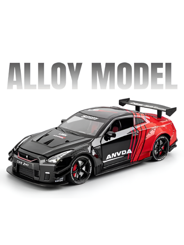 Nissan GTR Alloy Model Diecast Car –  Black 1:24 Scale Interactive Toy with Light, Sound, and Water Spray Effects Collectible Racing Car TV5267