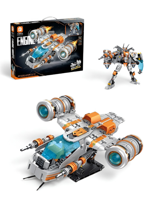 Engine-Morph FC9315 2-in-1 Transforming Robot Spaceship Building Set – 692 Pieces, Creative STEM Construction Toy for Kids TV6700