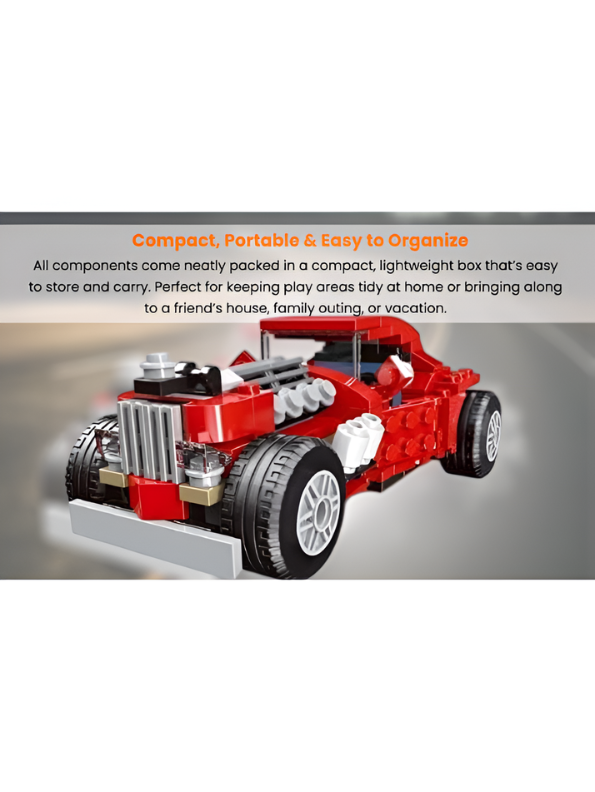 Multificence 20-in-1 Vintage Car Building Block Set (278 Pieces) – Red Retro Hot Rod DIY Construction Kit for Kids Ages 6+ | Creative STEM Educational Toy MD2139