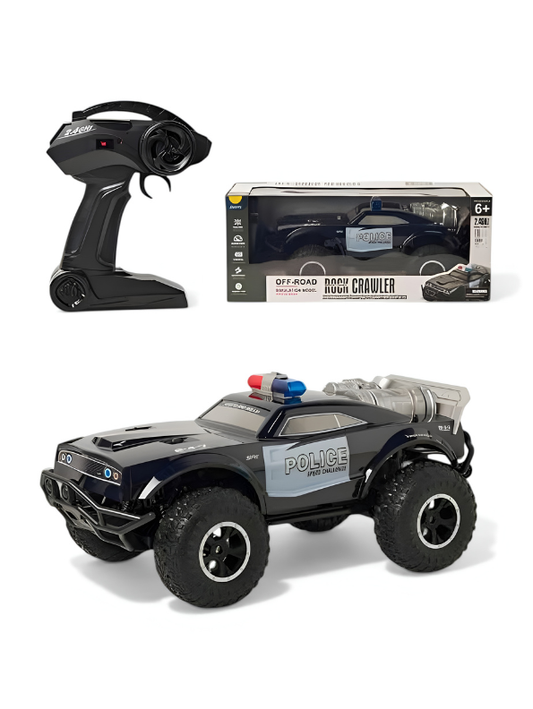 High-Speed 2.4GHz 4WD RC Police Rock Crawler – Off-Road Monster Truck with LED Lights & All-Terrain Tires for Kids 6+ MD2086