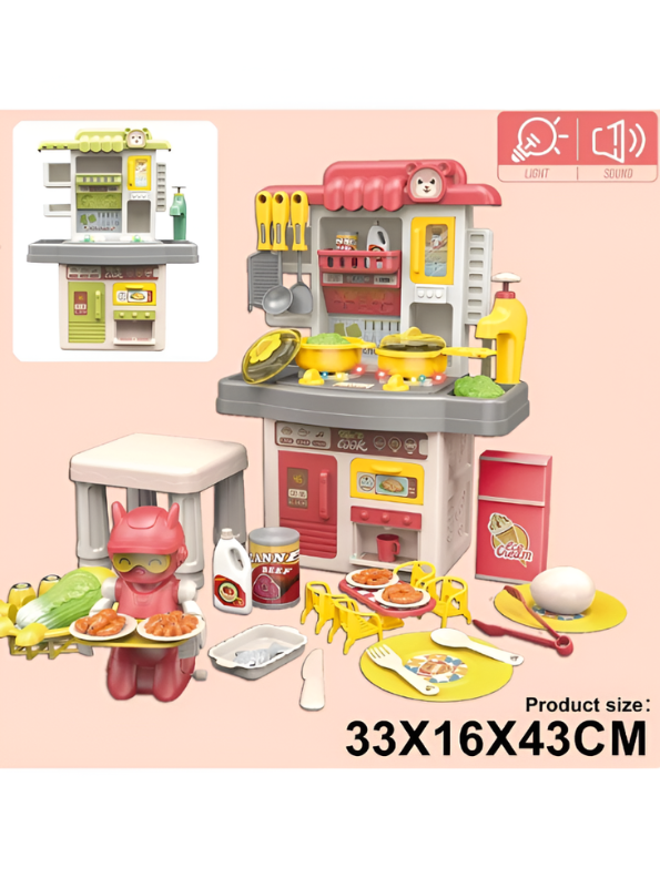 44-Piece Kids Kitchen Playset with Realistic Sound & Light, Water Circulation Sink, and Food-Serving Robot – Pretend Play Toy for Toddlers Ages 3+ TV5783