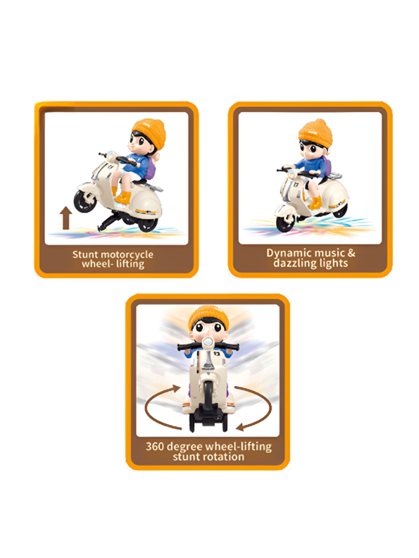 360° Rotating Electric Stunt Motorcycle Toy for Kids – Battery Operated Scooter with Dynamic Music, Dazzling LED Lights, and Automatic Wheel-Lifting Action – Ideal Gift for Boys & Girls Ages 3+ TV5780