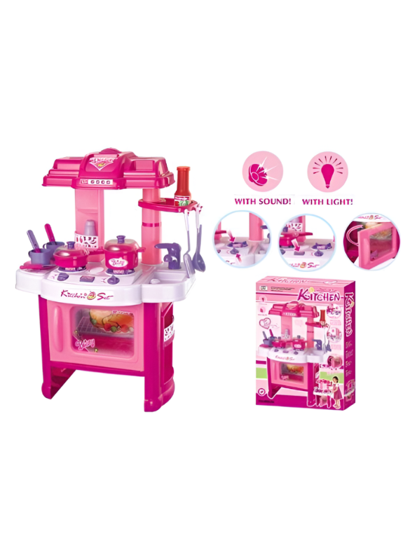 Kids’ Interactive Pretend Play Kitchen Set with Lights and Sounds – Pink Role-Play Cooking Station with Accessories TV4762