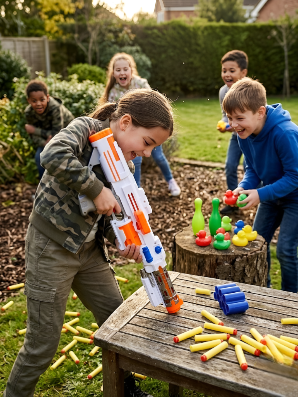 Sharpshooter Kids’ Soft Bullet Toy Blaster Set – Rotating Barrel Dart Gun with 14 Foam Darts & Target Practice Accessories for Safe Indoor & Outdoor Play TV1258