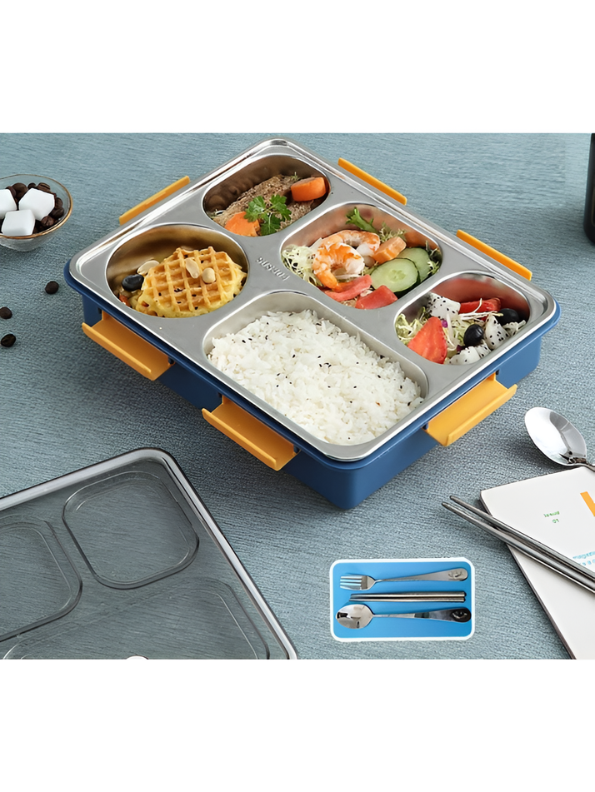 Premium Stainless Steel Divided Lunch Box – Leak-Proof 5-Compartment Bento Meal Container for Adults and Kids TV3600