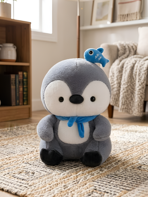 Huggable Penguin Plushie (10 Inch) – Nursery Decor & Sensory Play Toy for Boys and Girls – Grey/White ST16498