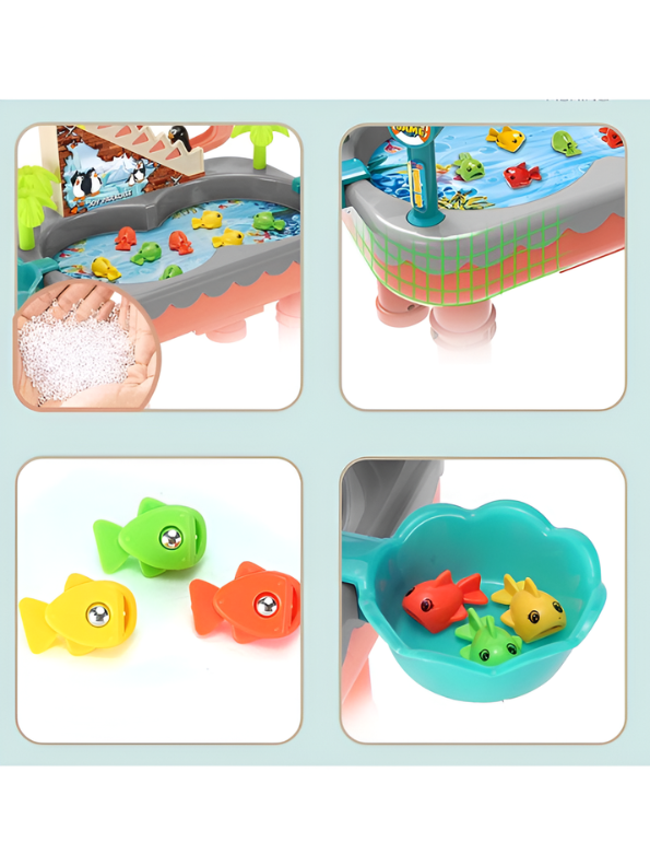 2-in-1 Interactive Penguin Paradise Water Table & Electric Fishing Game for Kids – Montessori Educational Toy with Music, Magnetic Fishing Rods & Automatic Penguin Slide for Toddlers TV1754