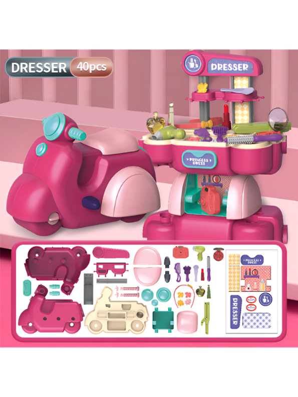 2-in-1 DIY Motorbike and Princess Dresser Toy Set for Kids – 40-Piece Creative Playset TV6028