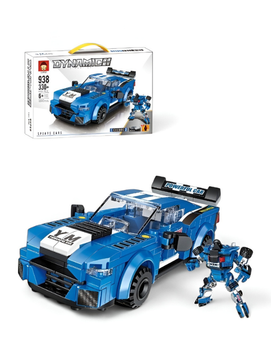 Dynamic Sensation 2-in-1 Transformation Building Blocks Set – Blue Sports Car & Mecha Robot (330+ Pieces) – Educational STEM Toy for Kids Ages 6+ TV6011