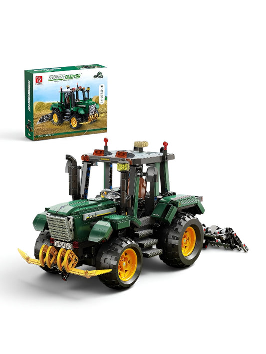 Large Green Farm Tractor Building Set with Scarification Tool – Realistic Agricultural Vehicle Toy for Kids – 14.5" STEM Construction Kit with Functional Steering and Openable Hood TV6443