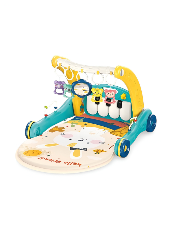 2-in-1 Baby Musical Play Gym & Activity Walker – Sit-to-Stand Learning Center with Interactive Piano, Soft Padded Play Mat, and Hanging Sensory Toys for Infants & Toddlers MD1536