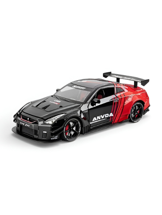 Nissan GTR Alloy Model Diecast Car –  Black 1:24 Scale Interactive Toy with Light, Sound, and Water Spray Effects Collectible Racing Car TV5267