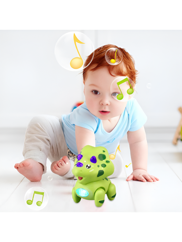 Electric Walking Triceratops Toy for Babies – Musical Crawling Dinosaur with LED Lights, Pull String Action, Early Educational Sensory Toy for Infants and Toddlers TV4682