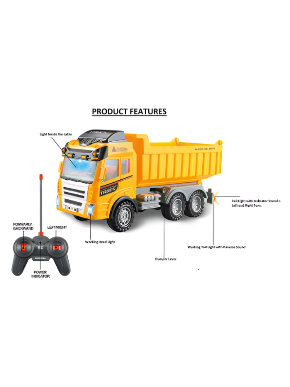 Remote Control Dump Truck for Kids: Durable Construction Toy with Lights and Sound TV423