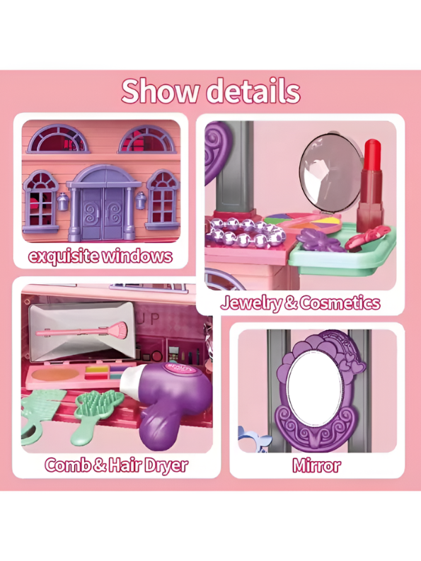 2-in-1 DIY Makeup Vanity & Dollhouse Playset for Kids – 31-Piece Pretend Beauty Station TV6025