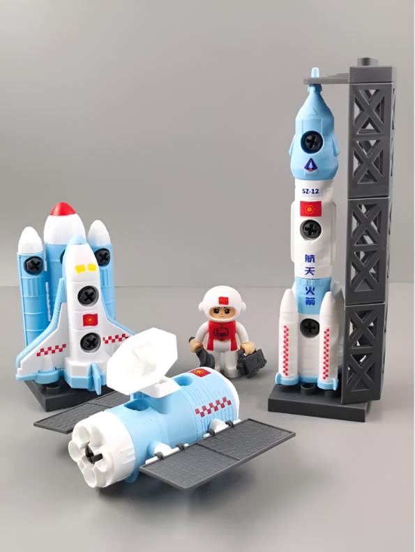 4-in-1 Space Exploration Take-Apart Toy Set for Kids – DIY Rocket, Space Shuttle & Satellite Building Kit with Astronaut Figure, Tools & STEM Learning Play MD1497