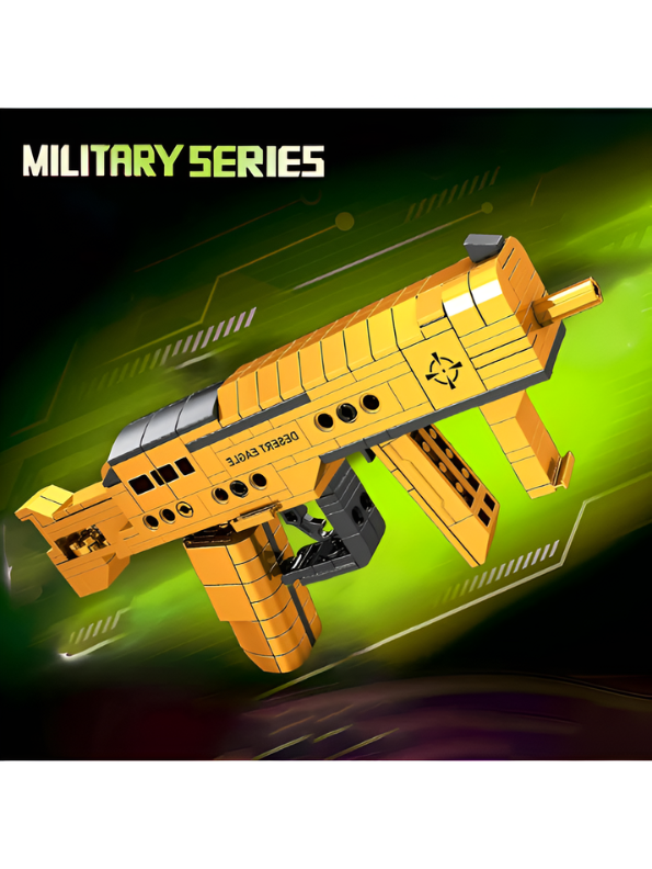 3-in-1 Golden Military Building Block Set - Desert Eagle Pistol, Submachine Gun, and Sniper Rifle Toy Weapons - DIY Construction Bricks for Kids and Adults TV5025