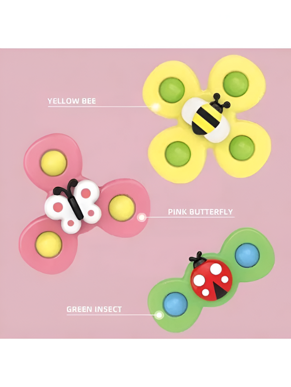 3-Piece Baby Suction Cup Spinner Toys Set – Sensory Fidget Spinners for Toddlers, Bath & High Chair Activity Toys, Travel Window Toys, Early Learning Educational Gift for Boys & Girls TV1902