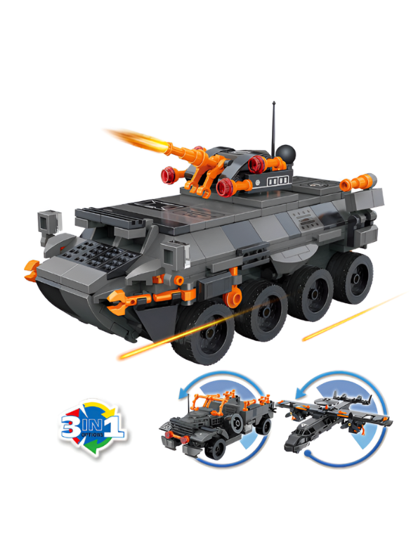 Military 3-in-1 Building Block Set | Transformable Armored Tank, Tactical Truck & Stealth Plane | 542+ Pcs STEM Construction Toy for Kids Ages 6+ TV6208