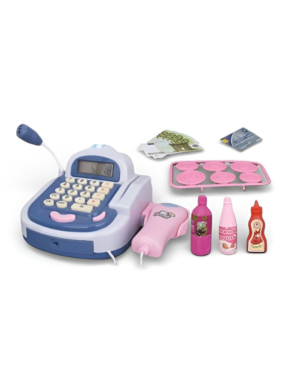 Cash Register Toy Set with Lights and Sounds, Pretend Play Supermarket Checkout Toy with Accessories and Credit Card, Educational STEM Role-Playing Learning Toy for Toddlers TV224