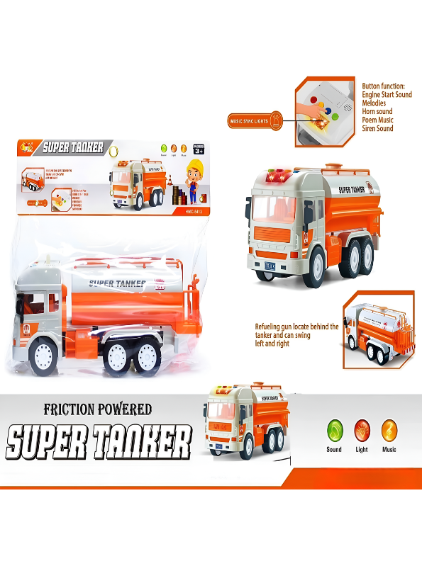 Friction Powered Oil Tanker Toy Truck with Realistic Lights and Sounds – Large 31CM Interactive Fuel Transporter for Kids Ages 3+ TV4928