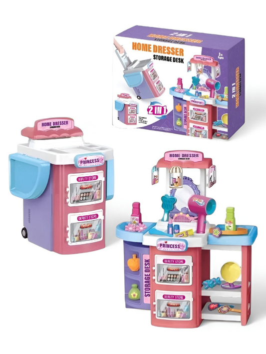 2-in-1 Princess Portable Beauty Dresser & Storage Playset for Kids TV6962