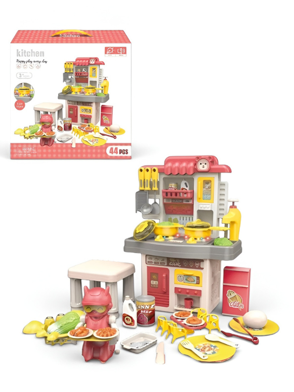 44-Piece Kids Kitchen Playset with Realistic Sound & Light, Water Circulation Sink, and Food-Serving Robot – Pretend Play Toy for Toddlers Ages 3+ TV5783