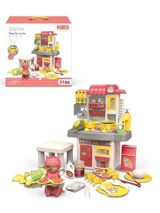 44-Piece Kids Kitchen Playset with Realistic Sound & Light, Water Circulation Sink, and Food-Serving Robot – Pretend Play Toy for Toddlers Ages 3+ TV5783