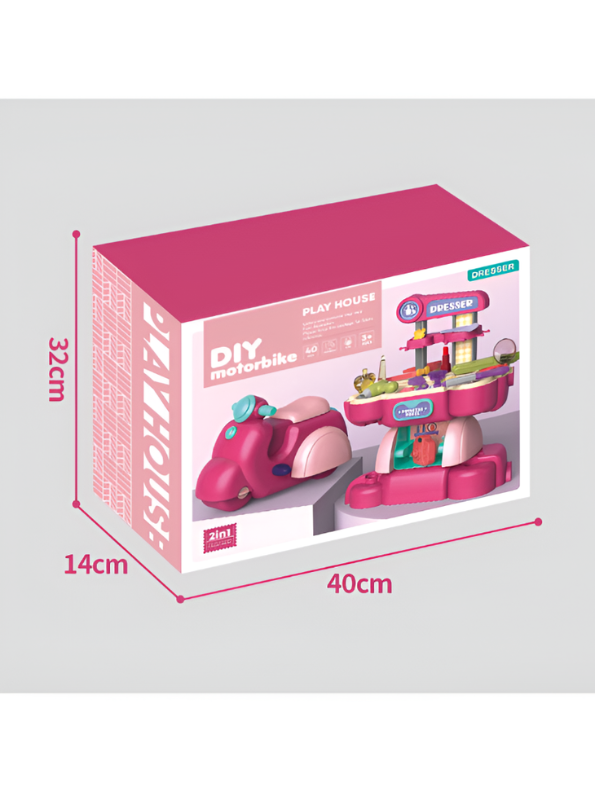 2-in-1 DIY Motorbike and Princess Dresser Toy Set for Kids – 40-Piece Creative Playset TV6028