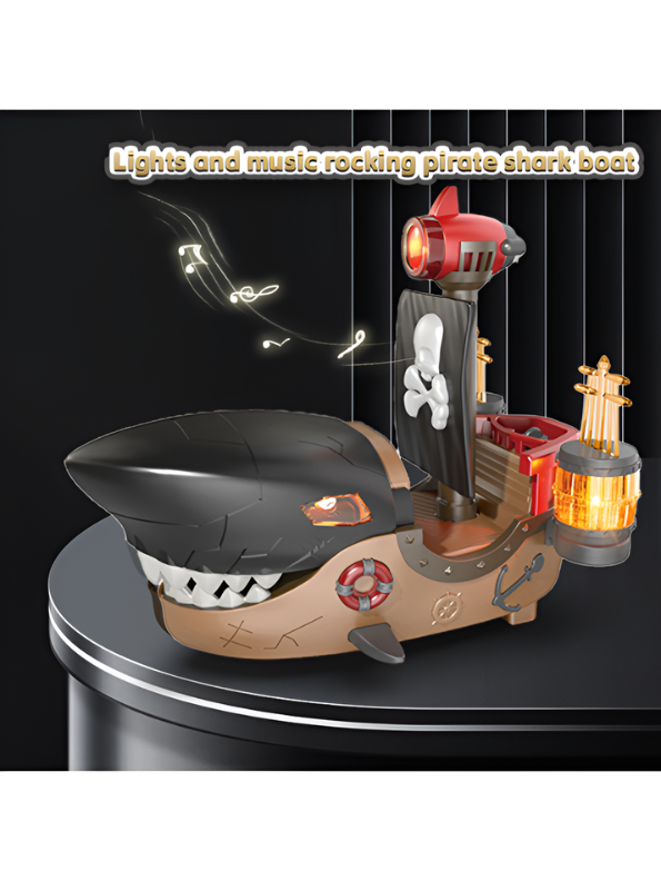 Battery-Operated Mecha Shark Pirate Ship Toy for Kids with LED Lights, Music & Obstacle Avoidance – Interactive Moving Boat Nautical Adventure Play Set TV4854