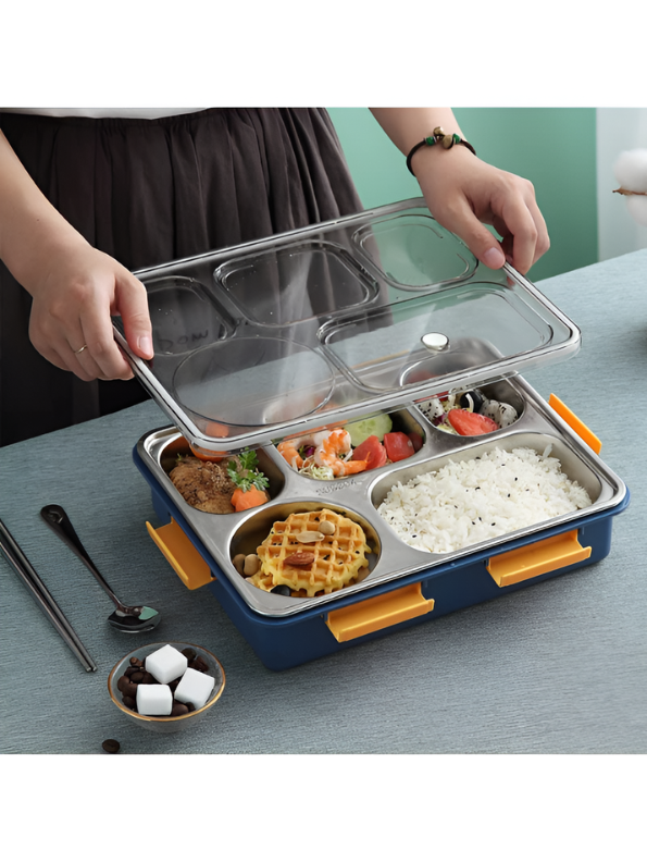Premium Stainless Steel Divided Lunch Box – Leak-Proof 5-Compartment Bento Meal Container for Adults and Kids TV3600