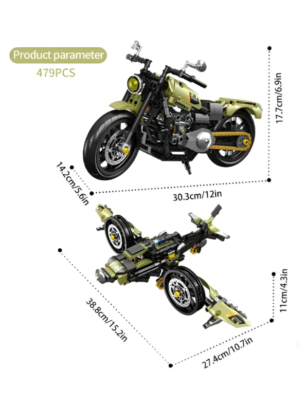 2-in-1 Technic Mechanical Motorcycle Building Set - 479 PCS Engine Morph Aircraft & Chopper Model Kit - Creative Construction Toy for Teens & Adults TV6346