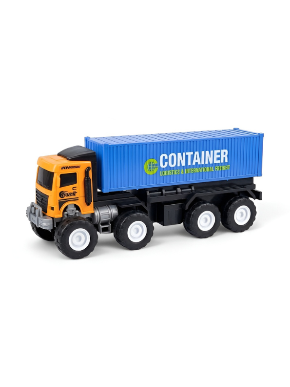 Heavy-Duty Friction Powered Container Truck Toy with Alloy Core Build, 8-Wheel Monster Tires & Durable Transport Design for Kids (Yellow & Blue) TV4472