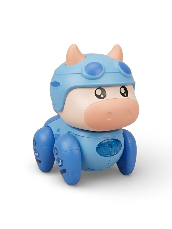 Interactive Musical Walking Cow Toy for Toddlers – Blue Electronic Dancing Baby Cow with LED Lights and Sound | Educational Robotic Animal Toy for Boys and Girls (Ages 3+) TV4667