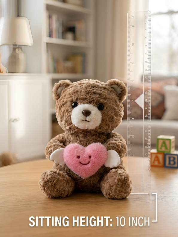 Brown Teddy Bear with Winged Heart – 10-Inch Plush Soft Cuddly Stuffed Animal Toy for Toddlers and Kids ST16499