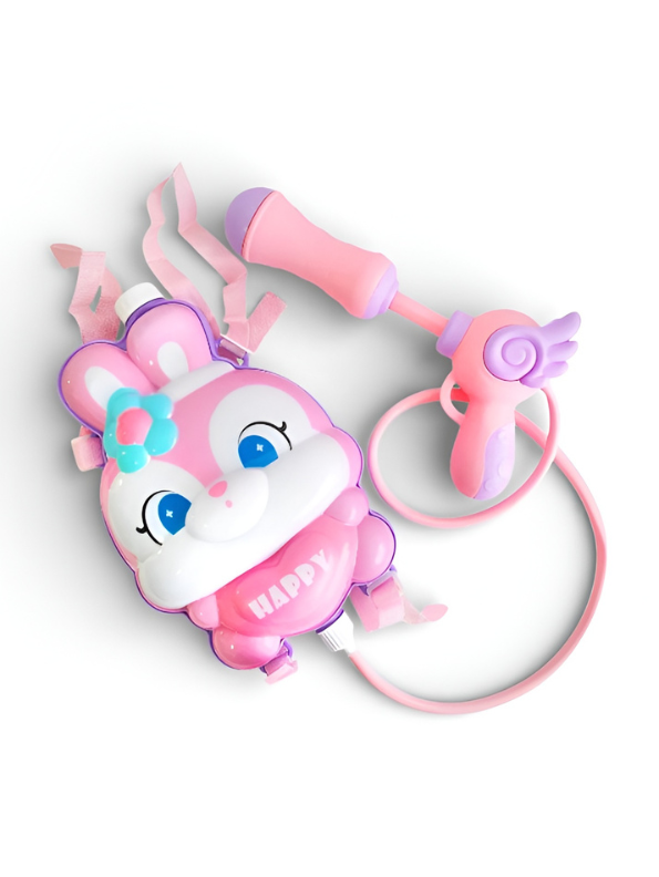 Large Capacity Pink Bunny Backpack Water Gun for Kids – Cute Rabbit Summer Soaker Toy with Adjustable Straps, Long-Range Pull-Out Squirt Gun for Outdoor Play Girls & Boys TV6609