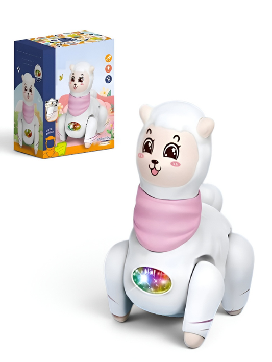 Electronic Walking Alpaca Toy for Kids – Interactive Robot Llama with LED Lights, Music, and Movable Limbs – Cute Kawaii Animal Figurine with Soft Fabric Scarf TV6256