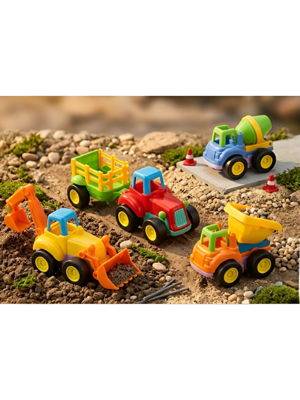 Mini Construction & Farm Vehicle Playset – 4-Piece Durable Plastic Engineering Trucks for Toddlers | Early Development Toy Set, Multicolored MD208