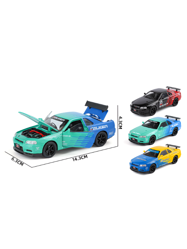 Nissan Skyline GT-R R34 Alloy Diecast Model Car - 1:32 Openable Doors, Hood & Trunk - JDM Collectible Toy Vehicle with Detailed Interior TV5806