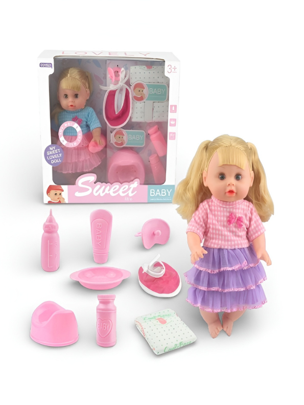 Sweet Baby Interactive Doll Playset with 10 Accessories – Blonde Hair Baby Doll, Realistic Pretend Play Toy for Toddlers and Girls Ages 3+ MD2922
