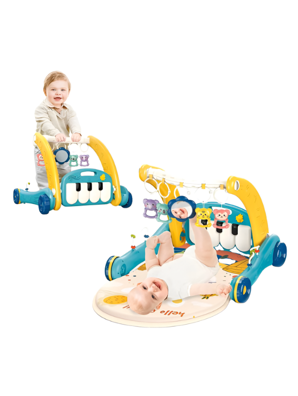 2-in-1 Baby Musical Play Gym & Activity Walker – Sit-to-Stand Learning Center with Interactive Piano, Soft Padded Play Mat, and Hanging Sensory Toys for Infants & Toddlers MD1536